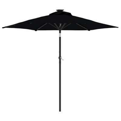B&Q -  Durable Garden Parasol With Leds And Steel Pole Black 225X225X212Cm