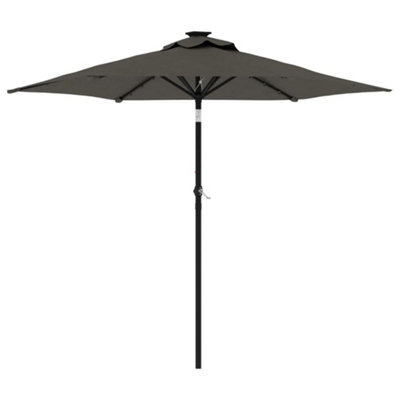 B&Q -  Durable Garden Parasol With Leds And Steel Pole Anthracite 225X225X212Cm