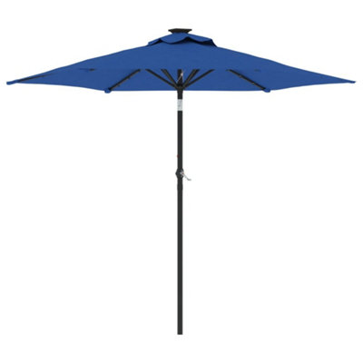 B&Q -  Durable Garden Parasol With Leds And Steel Pole Azure Blue 225X225X212Cm