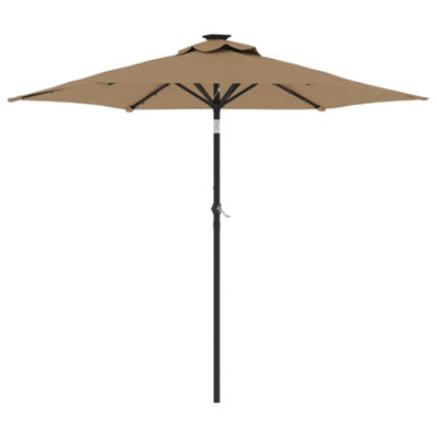 B&Q -  Durable Garden Parasol With Leds And Steel Pole Taupe 225X225X212Cm