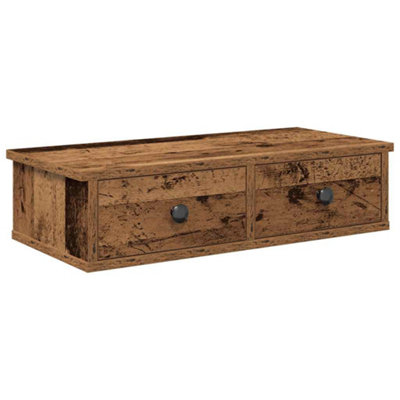 B&Q -  Durable Wall Shelf With Drawers Old Wood 60X25X15 Cm Engineered Wood