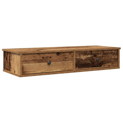 B&Q -  Durable Wall Shelf With Drawers Old Wood 100X37.5X19 Cm Engineered Wood