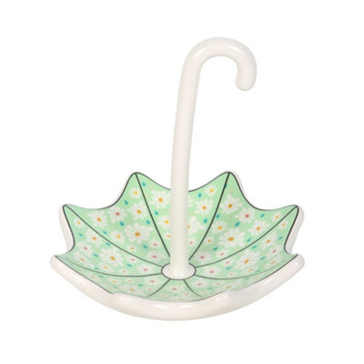  - Something Different Floral Umbrella Trinket Dish Green/white (One Size)