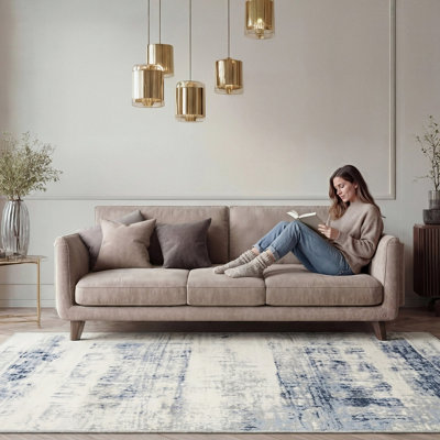 Loomed Kukoon Oscar Blue Abstract Soft Modern Area Rug300 X 80Cm
