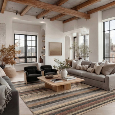 B&Q -  Kukoon Handwoven Jute Smart Brown Machine Washable Soft Bordered Living Area Rug170 X 120Cm