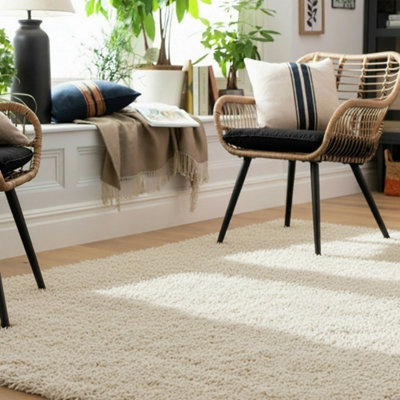 B&Q -  Kukoon Nore Cream Shaggy Soft Area Rug Living Room170 X 120Cm