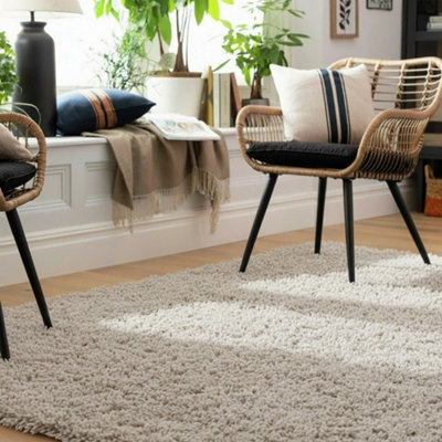 B&Q -  Kukoon Nore Beige Shaggy Soft Area Rug Modern Living150 X 80Cm