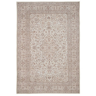 Loomed Soft Washable Machine Washable Cream Vintage Living Area Rug150 X 80Cm