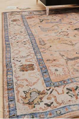B&Q -  Peach Soft Machine Washable Washable Living Room Area Rug150 X 80Cm