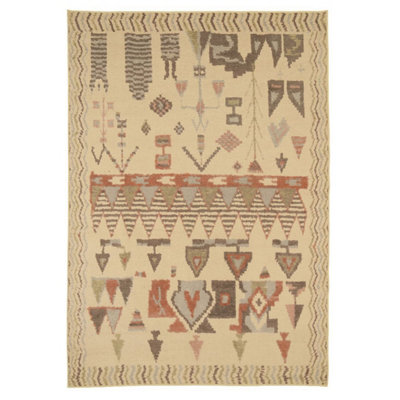 B&Q -  Soft Washable Machine Washable Cream Boho Area Rug330 X 240Cm