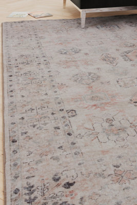 B&Q -  Soft Washable Machine Washable Cream Bordered Vintage Living Area Rug330 X 240Cm