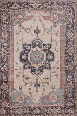 B&Q -  Soft Washable Machine Washable Cream Bordered Vintage Area Rug330 X 240Cm