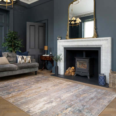 B&Q -  Blue Soft Machine Washable Washable Abstract Living Area Rug330 X 240Cm