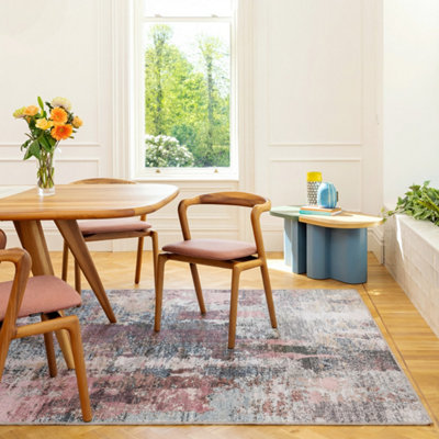 B&Q -  Pink Soft Machine Washable Washable Abstract Living Area Rug330 X 240Cm