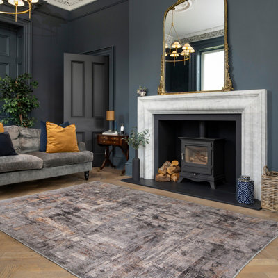 B&Q -  Grey Soft Machine Washable Washable Abstract Modern Area Rug330 X 240Cm