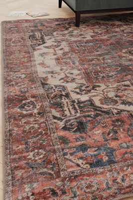 B&Q -  Soft Washable Machine Washable Terracotta Vintage Area Rug330 X 240Cm