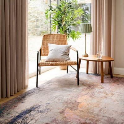 B&Q -  Kukoon Multi Blue Machine Washable Flat Woven Abstract Soft Living Area Rug170 X 120Cm