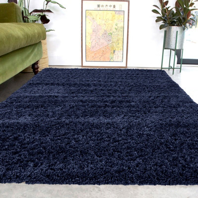 B&Q -  Kukoon Shaggy Soft Living Room Area Rug In Nore Navy170 X 120Cm
