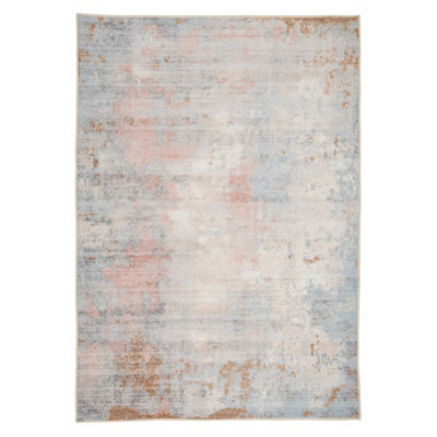 B&Q -  Multi Peach Machine Washable Abstract Soft Living Area Rug150 X 80Cm
