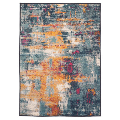B&Q -  Terracotta Machine Washable Abstract Soft Low Pile Living Area Rug330 X 240Cm