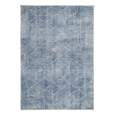 B&Q -  Blue Machine Washable Geometric Soft Area Rug330 X 240Cm