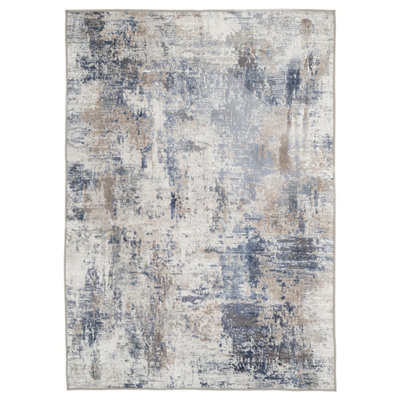 B&Q -  Blue Machine Washable Abstract Soft Modern Area Rug330 X 240Cm