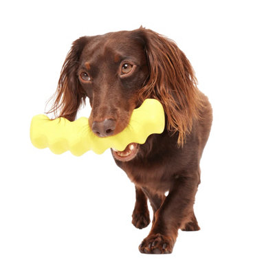 Bark Chip Plush Dog Toy Yellow (One Size) from B&Q