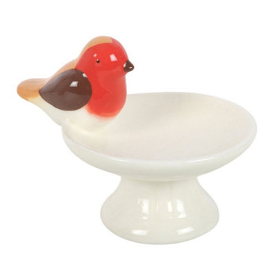 Something Different Robin Bird Bath Trinket Dish White/red (One Size) from B&Q