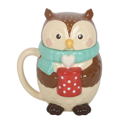 Something Different Oliver Owl 380Ml Lidded Mug - Cream/Brown/Turquoise - Image 3