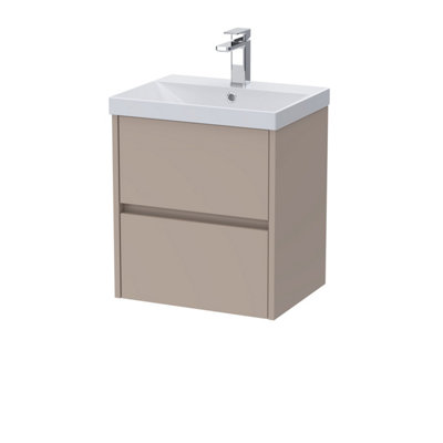 B&Q -  Chartley Contemporary Wall Hung 2 Drawer Vanity Basin UnitThin-Edge Basin500mmTaupe