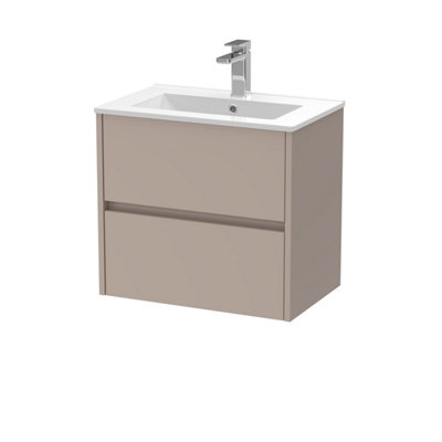 B&Q -  Chartley Contemporary Wall Hung 2 Drawer Vanity Basin UnitMinimalist Basin600mmTaupe