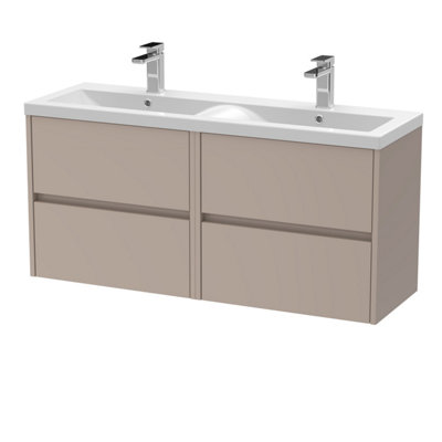 B&Q -  Chartley Contemporary Wall Hung 4 Drawer Vanity Basin Unit With Ceramic Basin1200mmTaupe
