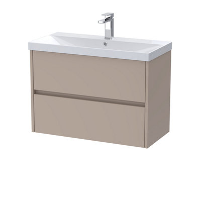 B&Q -  Chartley Contemporary Wall Hung 2 Drawer Vanity Basin UnitThin-Edge Basin800mmTaupe