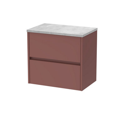B&Q -  Chartley Contemporary Wall Hung 2 Drawer Vanity Unit With Bellato Grey Laminate Worktop600mmSmoked Red