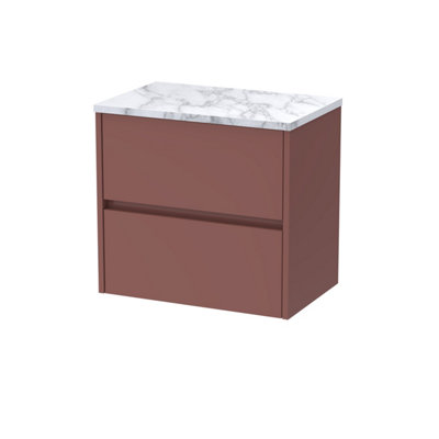 B&Q -  Chartley Contemporary Wall Hung 2 Drawer Vanity Unit With Carrera Marble Laminate Worktop600mmSmoked Red