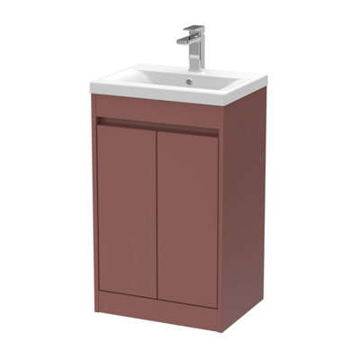 B&Q -  Chartley Contemporary Floor Standing 2 Door Vanity Basin UnitMid-Edge Basin500mmSmoked Red