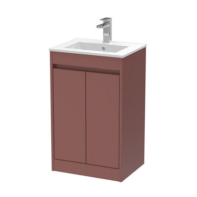 B&Q -  Chartley Contemporary Floor Standing 2 Door Vanity Basin UnitMinimalist Basin500mmSmoked Red