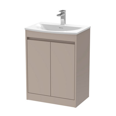 B&Q -  Chartley Contemporary Floor Standing 2 Door Vanity Basin UnitCurved Basin600mmTaupe