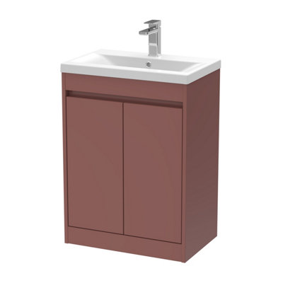 B&Q -  Chartley Contemporary Floor Standing 2 Door Vanity Basin UnitMid-Edge Basin600mmSmoked Red