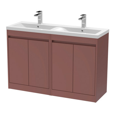 B&Q -  Chartley Contemporary Floor Standing 4 Door Vanity Basin UnitCeramic Basin1200mmSmoked Red