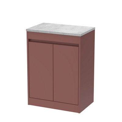 B&Q -  Chartley Contemporary Floor Standing 2 Door Vanity Unit With Bellato Grey Laminate Worktop600mmSmoked Red