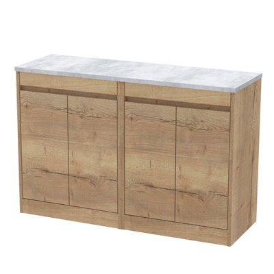 B&Q -  Chartley Contemporary Floor Standing 4 Door Vanity Unit With Bellato Grey Laminate Worktop1200mmAutumn Oak