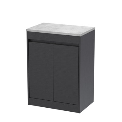 B&Q -  Chartley Contemporary Floor Standing 2 Door Vanity Unit With Bellato Grey Laminate Worktop600mmWoodgrain Graphite Grey