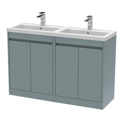 B&Q -  Chartley Contemporary Floor Standing 4 Door Vanity Basin UnitPolymarble Basin1200mmCoastal Grey