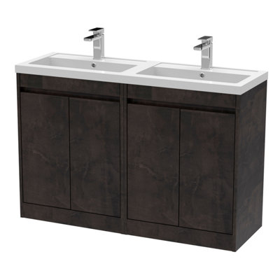 B&Q -  Chartley Contemporary Floor Standing 4 Door Vanity Basin UnitPolymarble Basin1200mmMetallic Slate