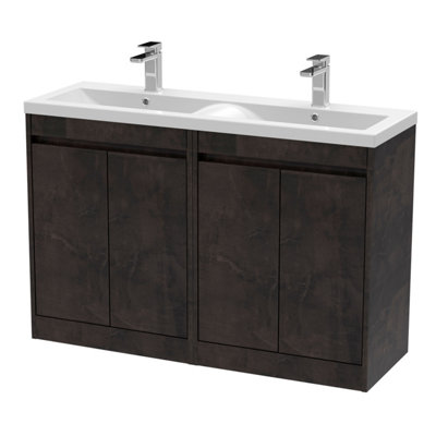 B&Q -  Chartley Contemporary Floor Standing 4 Door Vanity Basin UnitCeramic Basin1200mmMetallic Slate
