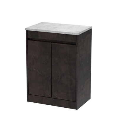 B&Q -  Chartley Contemporary Floor Standing 2 Door Vanity Unit With Bellato Grey Laminate Worktop600mmMetallic Slate