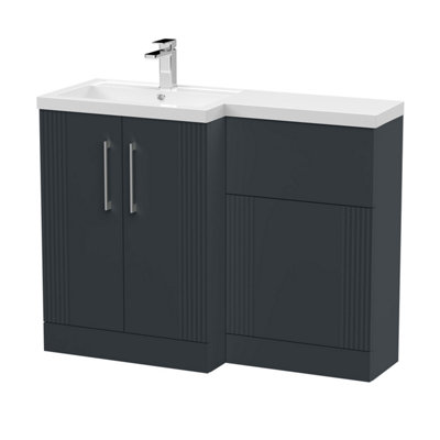 B&Q -  Belvide Retro Partially Fluted Floor Standing 2 Door Vanity Wc Combination Unit And BasinLeft Hand1100mmSatin Dark Grey