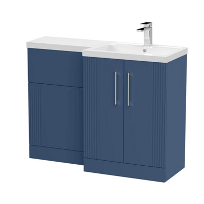 B&Q -  Belvide Retro Partially Fluted Floor Standing 2 Door Vanity Wc Combination Unit And BasinRight Hand1100mmSatin Blue