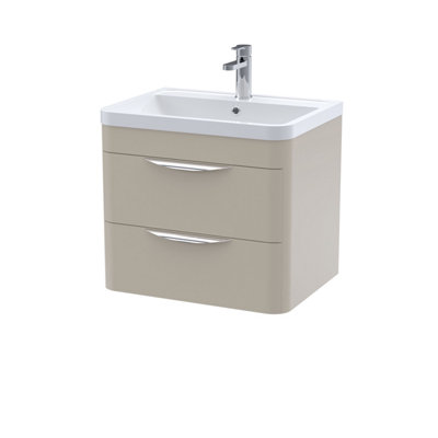 B&Q -  Aldershawe Contemporary Wall Hung 2 Drawer Vanity Basin UnitPolymarble Basin600mmPebble Grey
